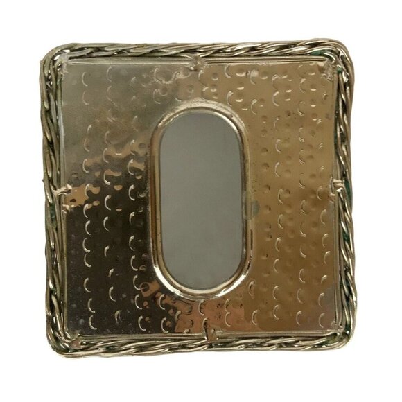 Square Silver Metal Basketweave Tissue Box Holder With Hammered Chrome Finish - Picture 6 of 7
